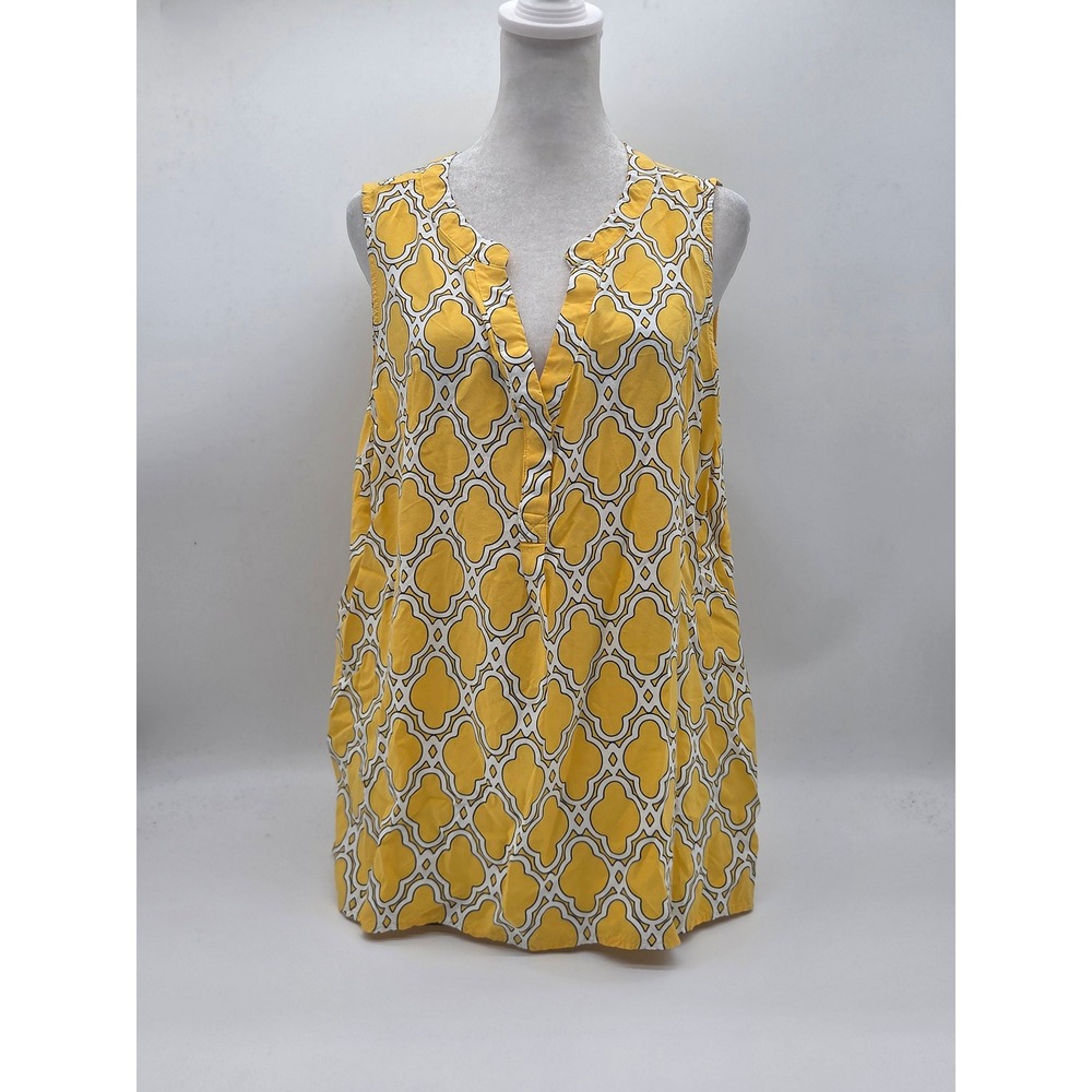 Crown & Ivy XL Yellow White Geometric Sleeveless Tunic Top 100% Rayon 101-901